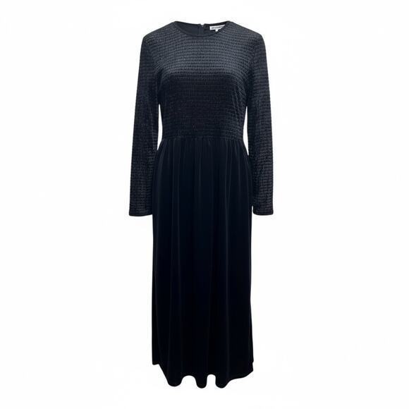 VTG Caroline Wells Collection Maxi Dress L Black Velvety Stretchy Smock Witchy - Picture 1 of 9